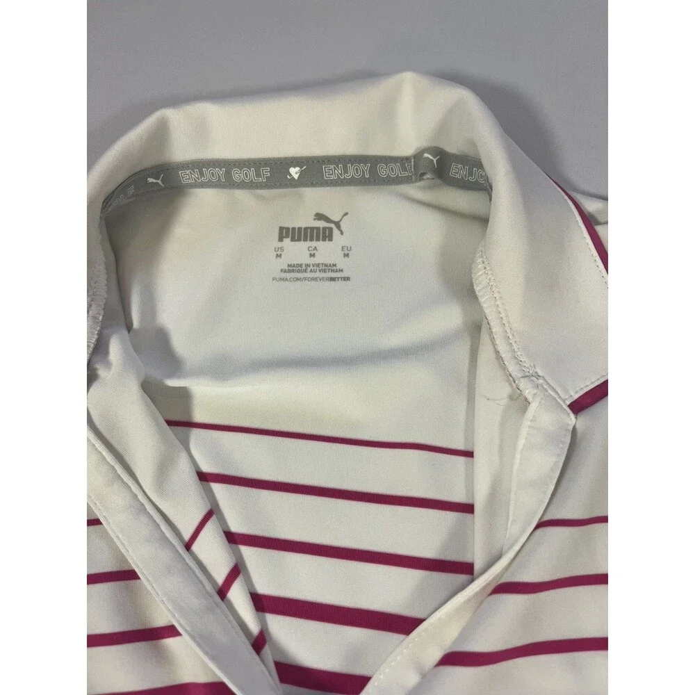 PUMA Women's Golf Shirt Medium Sleeveless Pink Stripe - Picture 3 of 11